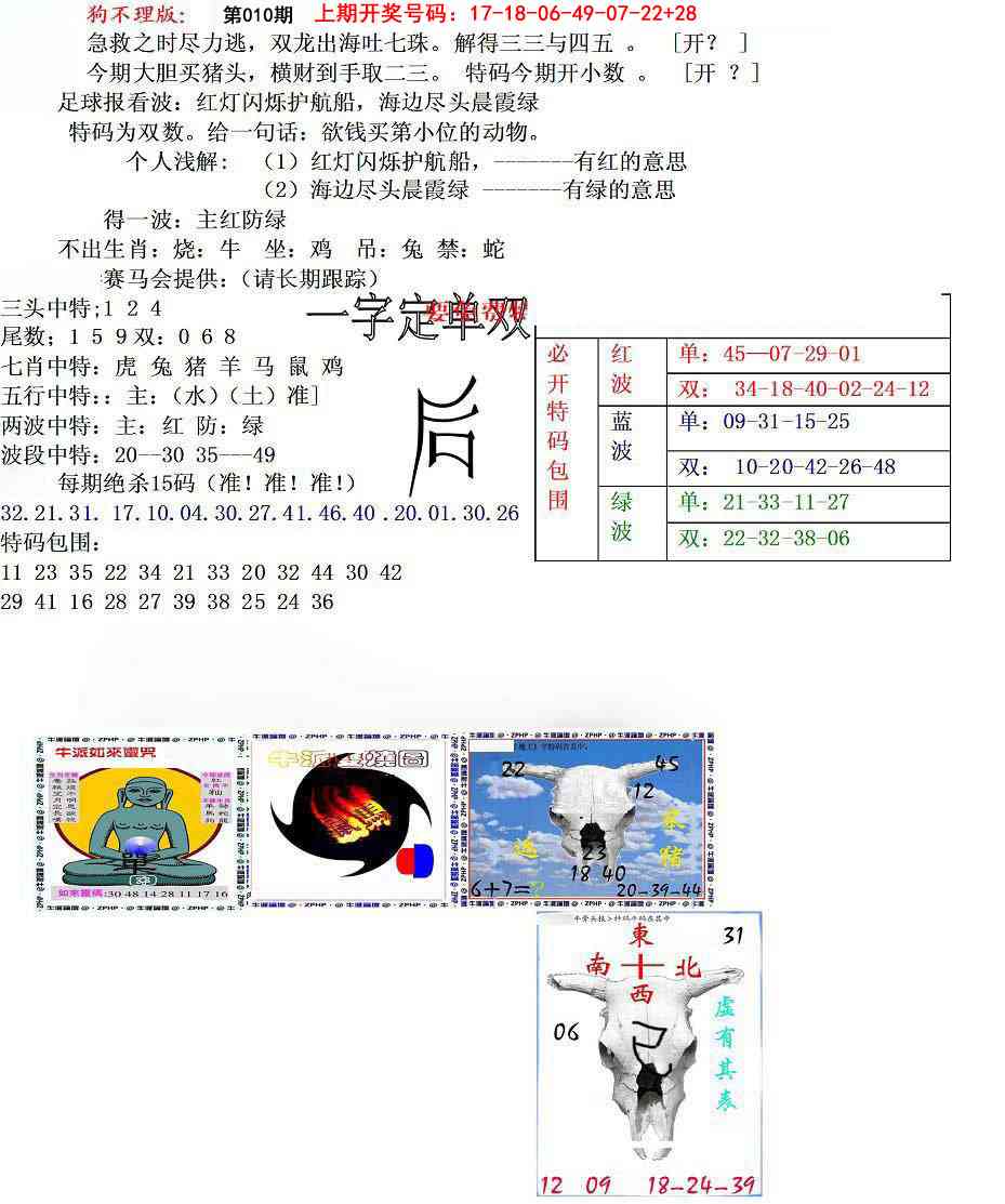 010期狗不理特码报[图]