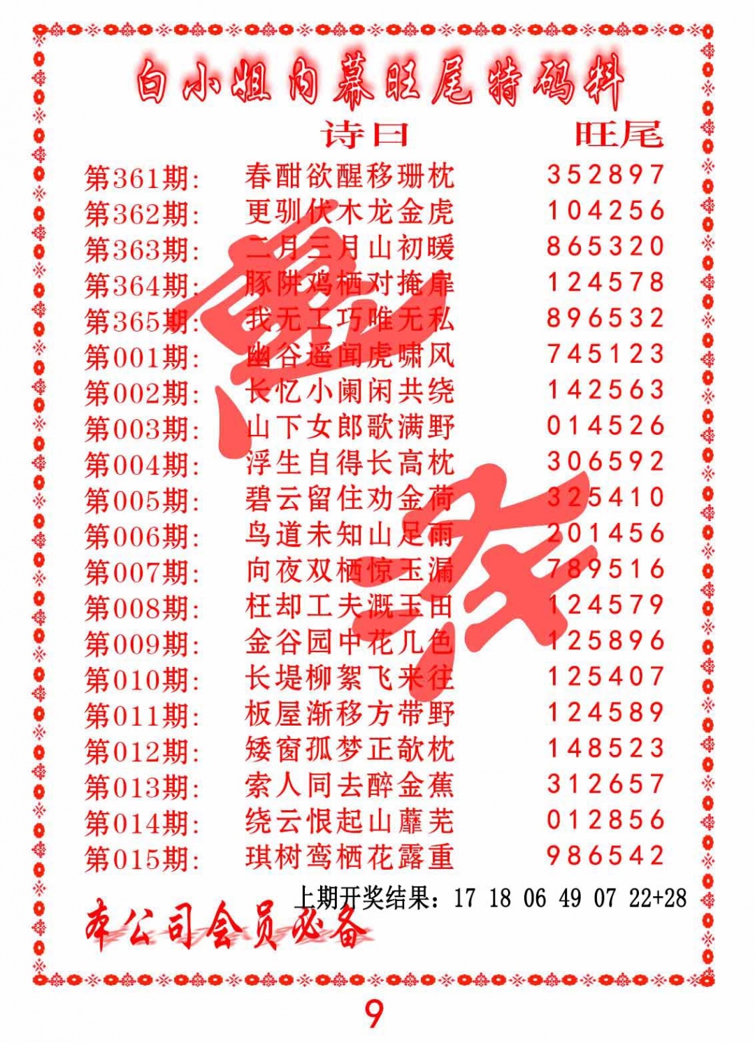 010期内幕旺尾特码料[图]