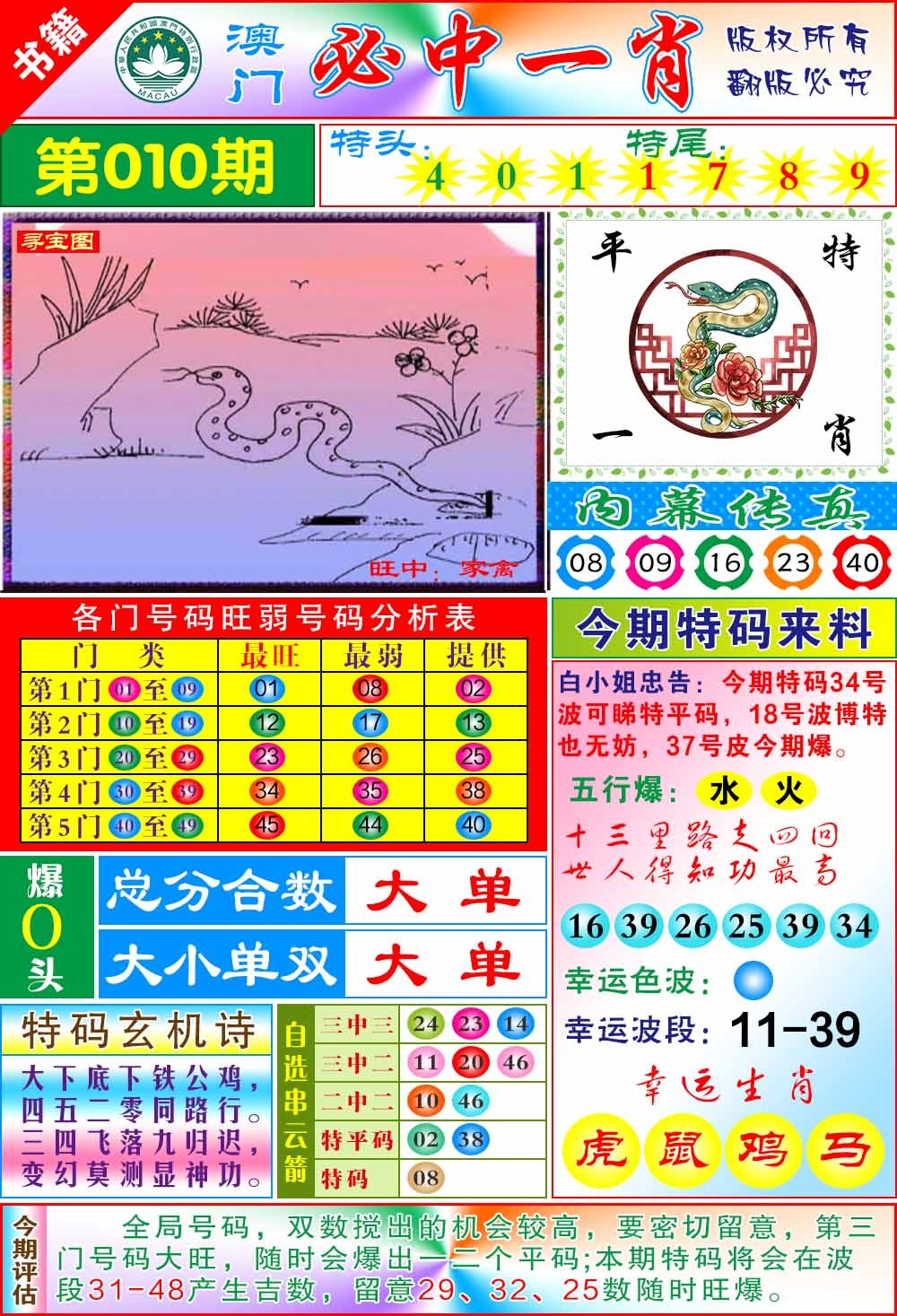 010期澳门玄机一特[图]